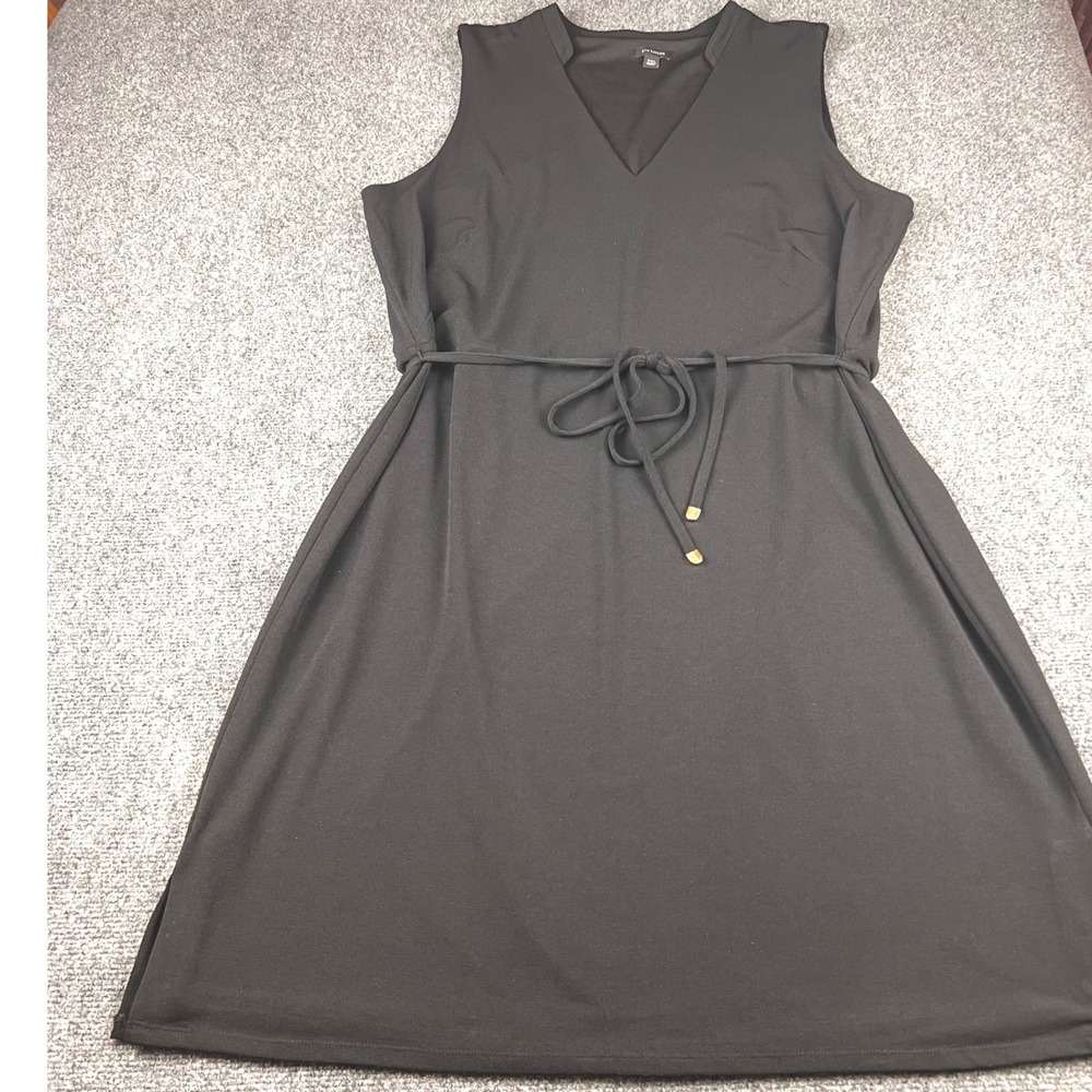 Ann Taylor Black Sleeveless V-Neck Tie Waist Shift Dress XXL Crepe Career 838085